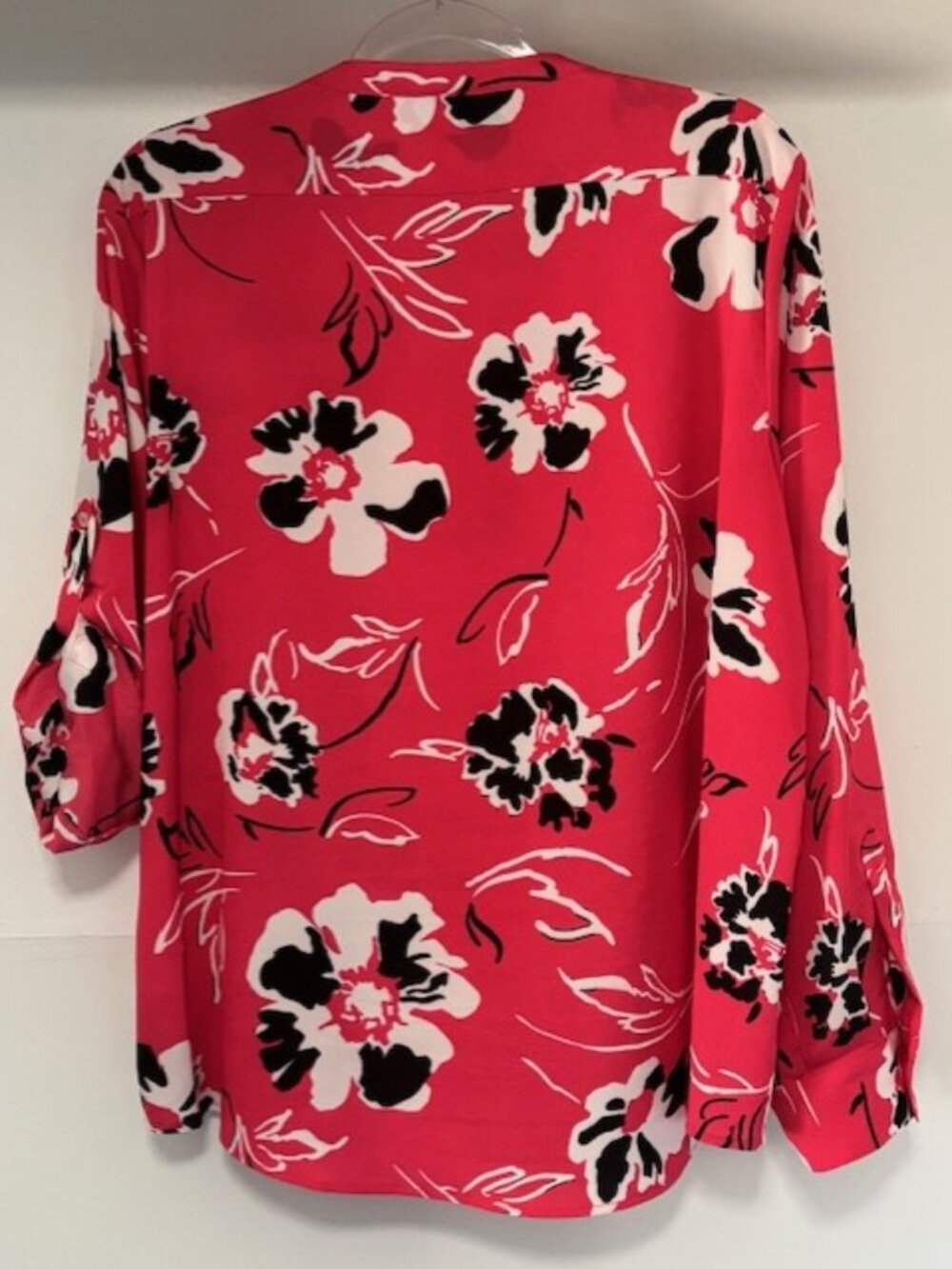 Calvin Klein Womens XL Pink Floral Roll Tab Sleeve Shoulder Button Front Dressy - Picture 2 of 8
